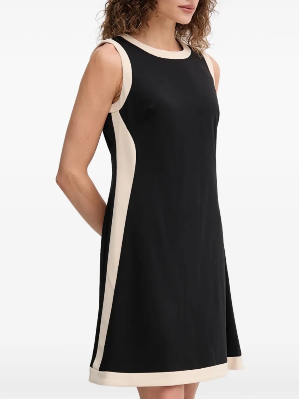 DKNY Women's Black/Eggshell Sleeveless Color-Block Mini Fit-and-Flare Dress 16